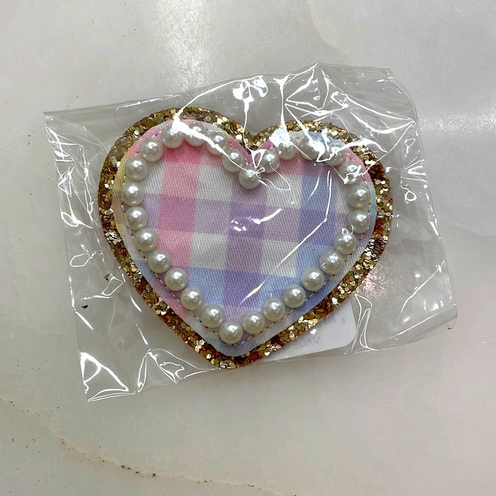 BNWT SCL Gingham & Pearl Heart Patch